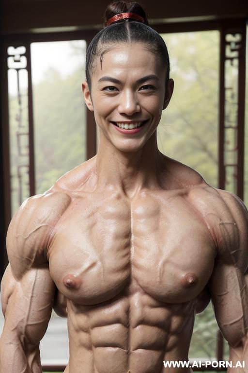 ((nude smiling very muscular short fbb chinese woman with rockhard freak pecs)), (((nude))), ((naked)), (((very white chinese skin with muscle veins))), ((freaky extreme sculpted abs)), ((nude very - #main