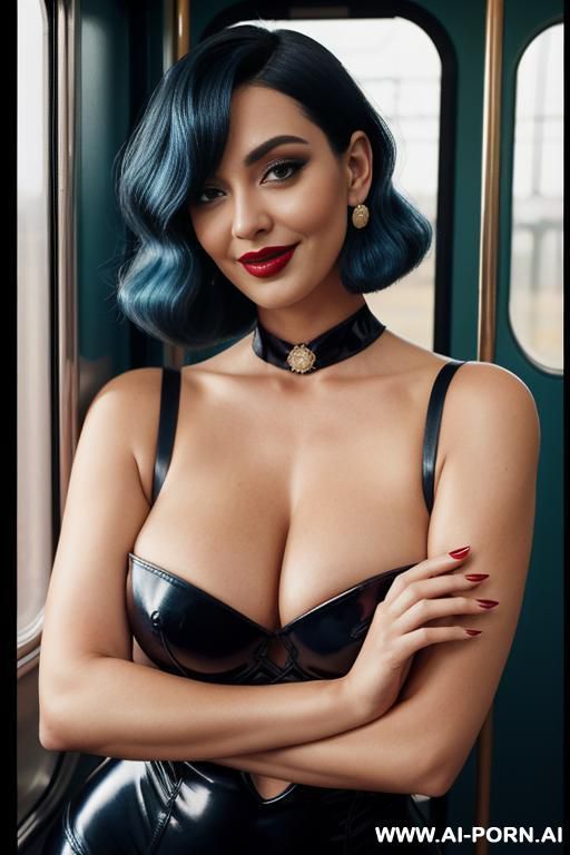 a naked readheaded woman. wearing red lipstick. boobs. laughing, happy face. bob haircut - #main