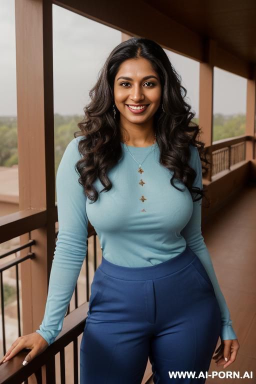 (((indian))), (( blue long sleeve crew neck shirt, pants )), (texas modern ranch house), (christmas), (big full lips), ((smiling at the camera)), photorealistic, tanned indian, (ultra detailed photo), - #main