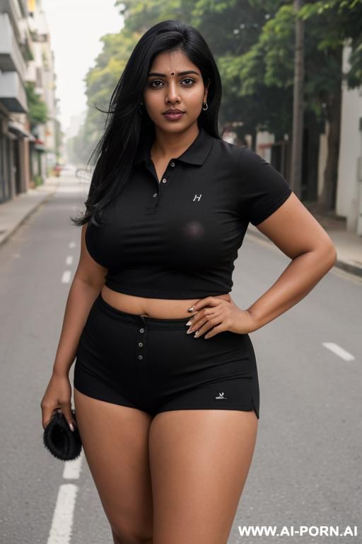 polo shirt, braless, nipples poking through, volleyball shorts - #main