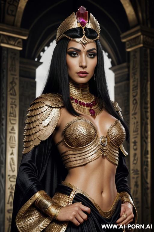 (dark sorceress), looking at viewer, (eye contact), ((topless)), arrogant posture, detailed face, (cruel looking face), ultra realistic, terrible eyes, (agressive shaded makeup), highly detailed skin, - #main