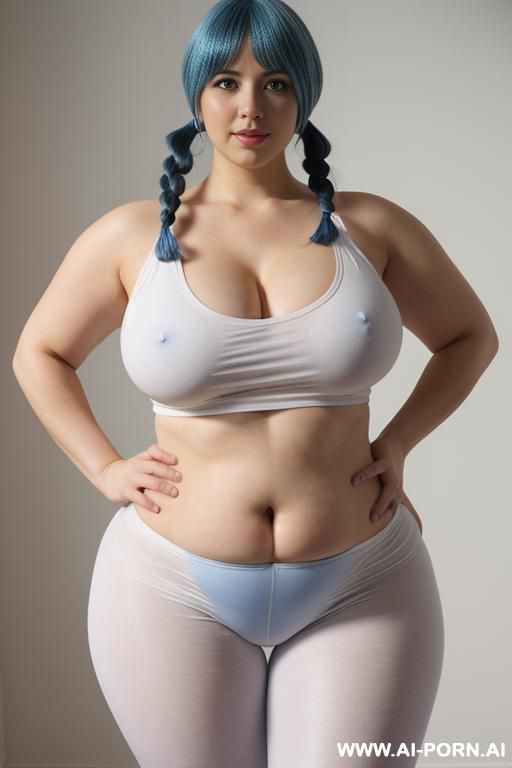 chubby white woman, full body, standing, triangular hips, thick thighs, wearing transparent leggings and tank top, very huge hips - #main