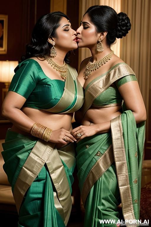 one ancient indian chubby queen in a elegante green saree is kissing her favourite chubby full naked female servant with shaved vagina - #main