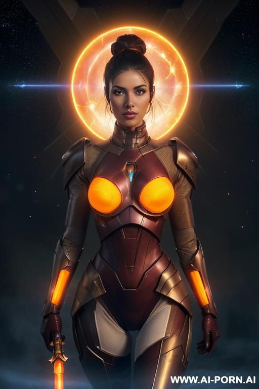 sci-fi soldier (front view) (hourglass figure, wide hips, muscular thighs, thighs gap (looking at the viewer) (detailed model face) (eye contact) beautiful sexy face, alluring smile, detailed skin, - #main