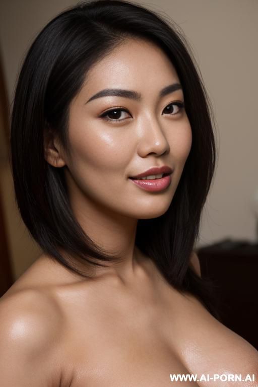 high definition, ((((hyper realistic)))), asian woman with beautiful (((asian face))), short straight hair down to her jaw, olive skin, chipmunk-like cheeks that are very round, bever smile, bright - #main