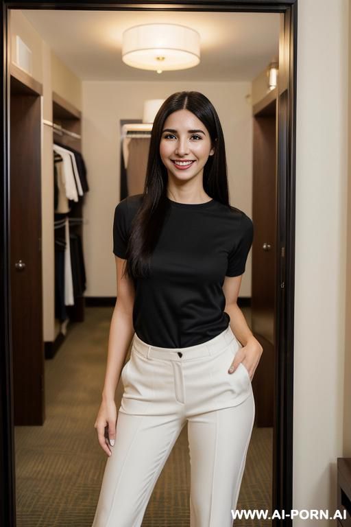 (black short sleeve crew neck shirt, pants), (higareda), ((lanky)), ((( punjabi ))), (christmas), (big full lips), ((smiling at the camera)), photorealistic, (ultra detailed photo), (hyper realistic - #main