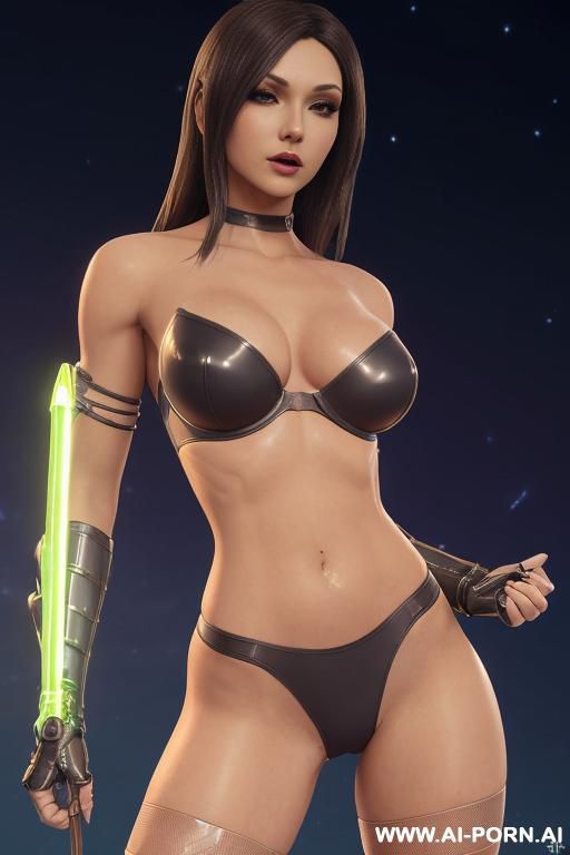 (front view), (looking at the viewer), (eye contact), (standing at front), (detailed face), (detailed body), (detailed hands), (detailed skin), sci-fi swordwoman, well-toned slender atletic figure, silky - #main