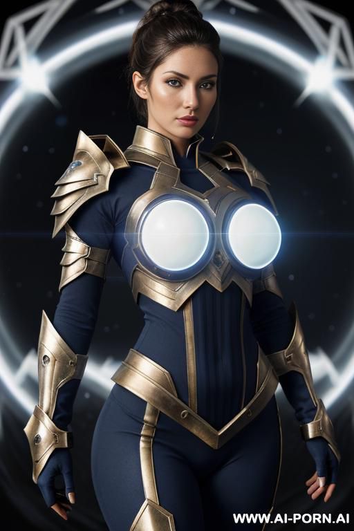sci-fi swordwoman (front view) ((keep face)) wide hips, muscular thighs (beautiful sexy face) (eye contact) finely detail, highly detailed face, highly detailed eyes, sexy eyes, highly detailed hands, - #main