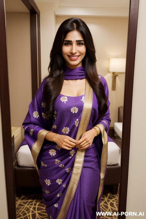 (purple floral patterned crew neck dupatta), (higareda), ((lanky)), ((( punjabi ))), (christmas), (big full lips), ((smiling at the camera)), photorealistic, (ultra detailed photo), (hyper realistic photo) - #main