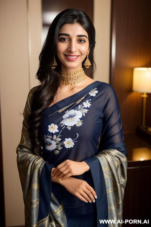 ((dark blue floral patterned crew neck dupatta)), (urwa hocane), ((( punjabi ))), (christmas ), (big nose), ((smiling at the camera)), photorealistic, (ultra detailed photo), (hyper realistic photo ), - #main
