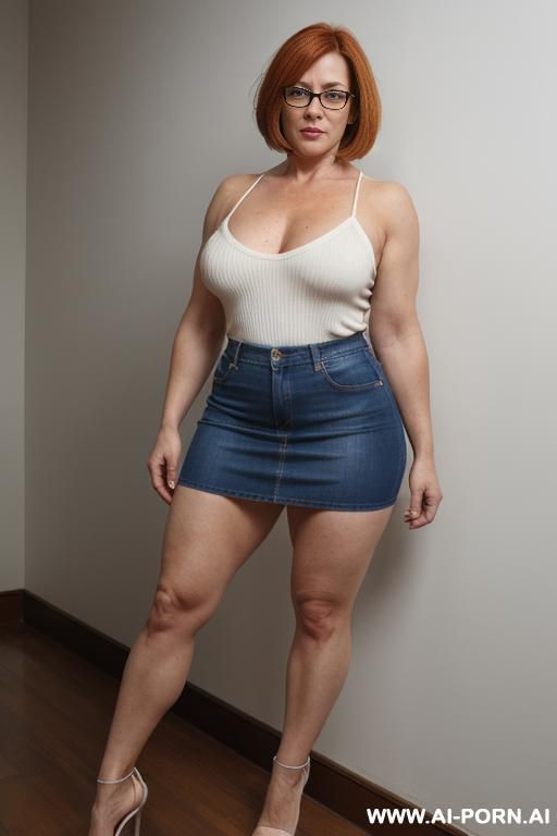massive body, strong arms, wide hips, muscular legs, glasses, full body shot, strong makeup, perking nipples - #main