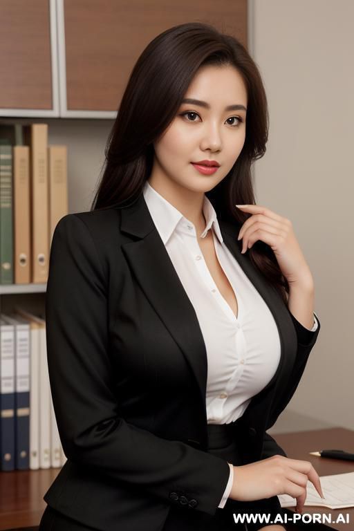 blazer, office shirt, pencil skirt, hourglass body, busty woman - #main