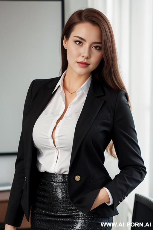 blazer, office shirt, pencil skirt, hourglass body, busty scandi woman - #main