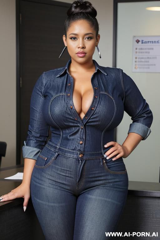 black woman, rotund body, huge, supermodel, pear shaped, long hair, huge legs, massive hips, high rise jeans, eye contact - #main
