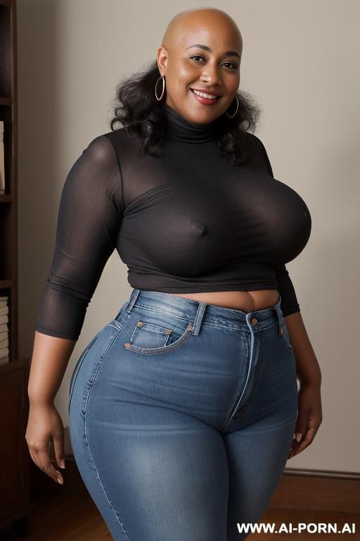 black woman, rotund body, huge, supermodel, pear shaped, huge legs, massive hips, high rise jeans, eye contact - #main