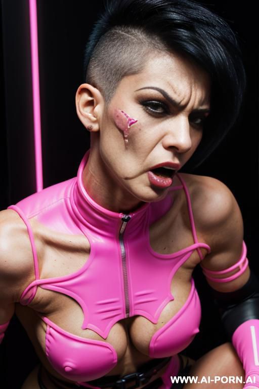 ultra realistic, busty glamour, goth, white-skin caucasian naked, full naked, no clothes, hairy pussy, short pixie hairstyle with shaved sides, being fucked (( black hair )), - #main