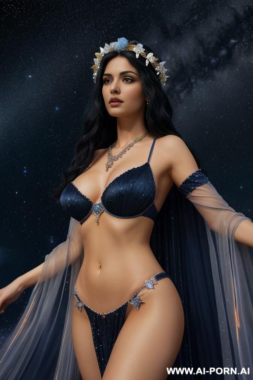 (front view), (looking at the viewer), (detailed face), (detailed body), (detailed skin), (detailed hands), (detailed fingers), toned figure, natural breasts, curly long dark blue hair with white - #main