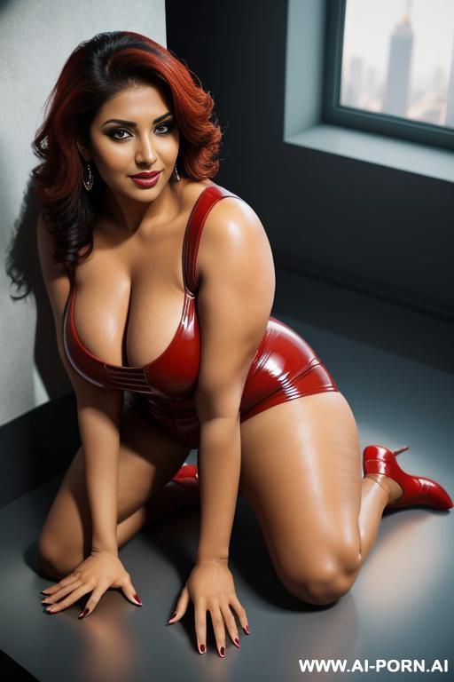 indian milf with red latex and pantyhose, curvy, showing that she is ready for sex, and fucking in her pussy - #main