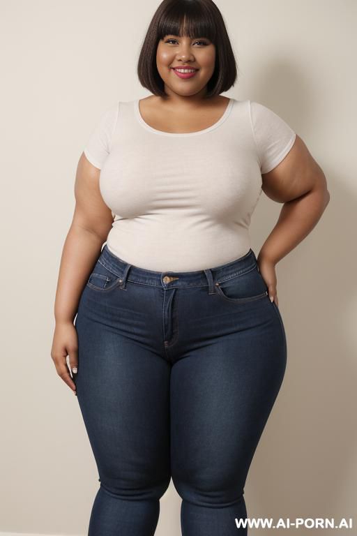 black woman, rotund body, huge, supermodel, pear shaped, long hair, huge legs, massive hips, high rise jeans, eye contact - #main