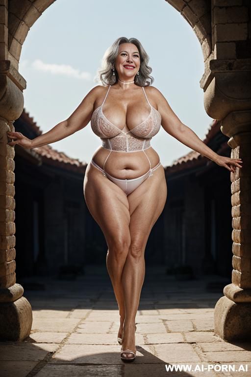 very hot suburban gilf bbw granny smile standing totally naked transparent morning gown, (((round full breasts))). old sexy curvy bbw granny. - #main