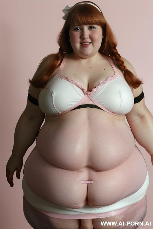 (((half body photo shot close up))). a (((british, ((((obese)))) fat bbw redhead))), ((thick body, with tummy and love handless)). lingerie garter belt top. (((dinamyc angle))) - #main