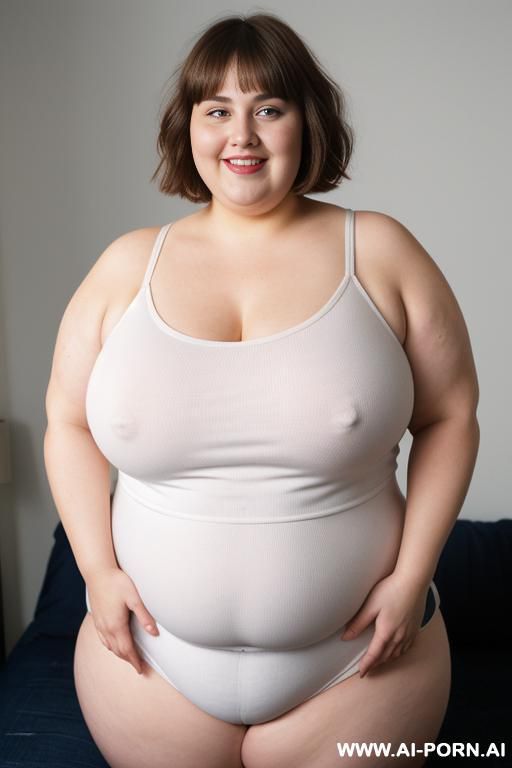 white woman, morbidly obese, rotund body, huge, supermodel, pear shaped, short hair, huge legs, massive hips, high rise jeans, eye contact, huge ass, white tank top, saggy tits - #main