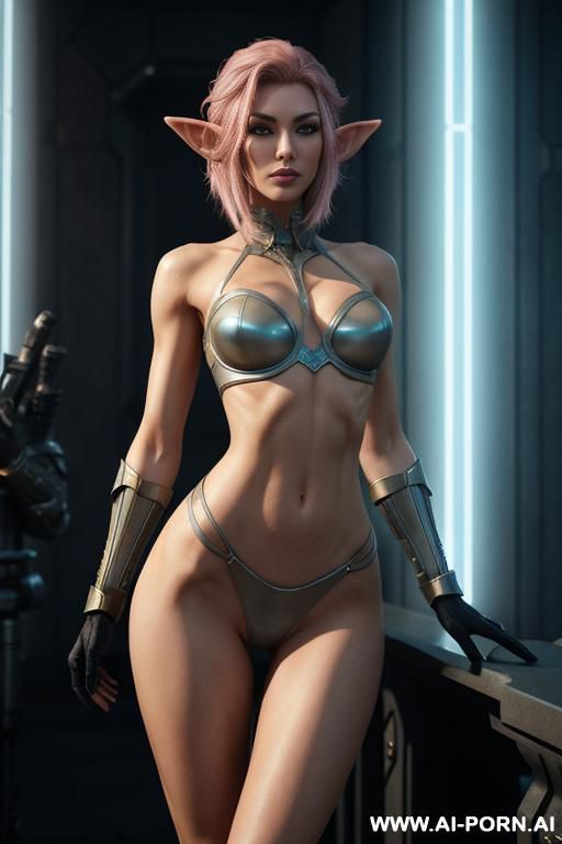(front view), (looking at the viewer), (detailed face), (detailed body), (detailed hands), (detailed skin), sci-fi swordwoman, well-toned slender atletic figure, silky long flowing hair, mystical makeup, - #main