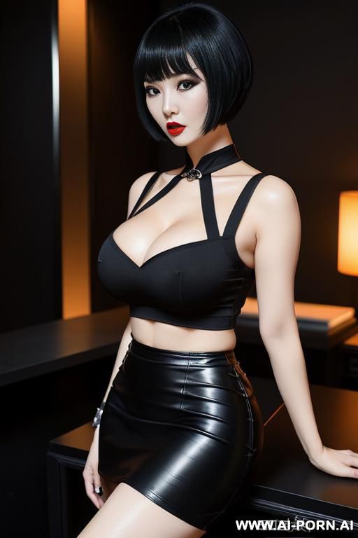 short hairstyle, tight goth top skirt accessory, intellectual, sexy headshot, cartoon, tight waist - #main