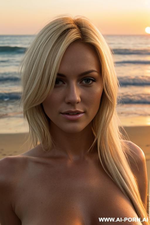 blonde naked woman on a beach sunset - #main