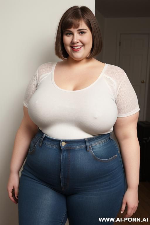 white woman, , rotund body, huge, supermodel, pear shaped, long hair, huge legs, massive hips, high rise jeans, eye contact - #main
