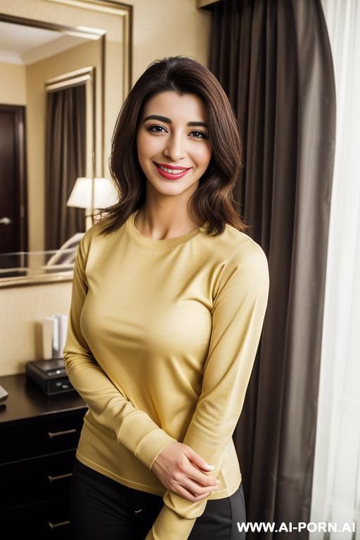 (long sleeve crew neck shirt ), (urwa hocane), ((( latina ))), (christmas ), (big nose), ((smiling at the camera)), photorealistic, (ultra detailed photo), (hyper realistic photo ), (standing in a - #main