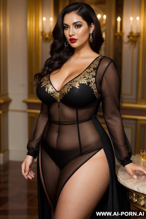 black woman, rotund body, huge, supermodel, pear shaped, long hair, huge legs, massive hips, photograph of a curvy woman with fair skin and long, wavy dark brown hair, wear a form-fitting, - #main
