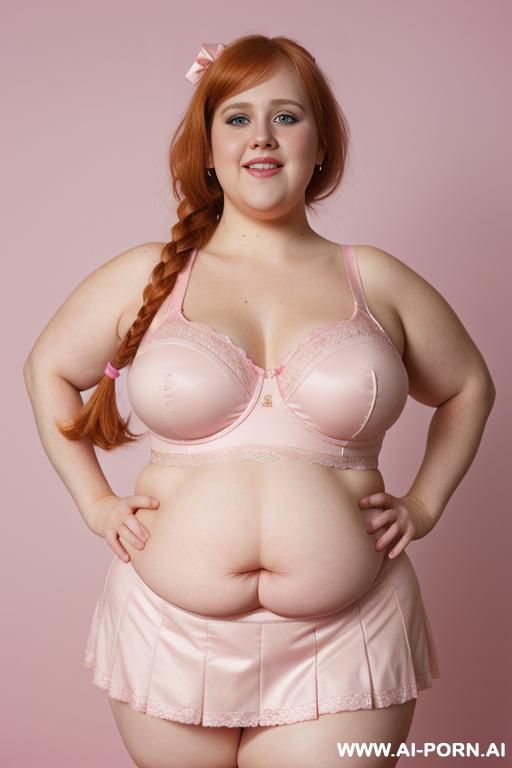 (((half body photo shot close up photo))). a (british (((obese))) fat bbw redhead), ((thick body, with tummy and love handless)). (wearing a lingerie garter belt top.) - #main