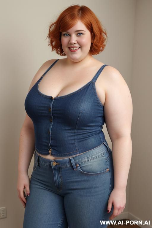 white woman, rotund body, huge, supermodel, pear shaped, lovehandless, short hair, huge legs, massive hips, high rise jeans, eye contact, huge arms - #main