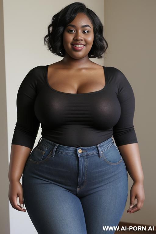 black woman, rotund body, huge, pear shaped, huge legs, massive hips, high rise jeans, huge arms, fat face - #main