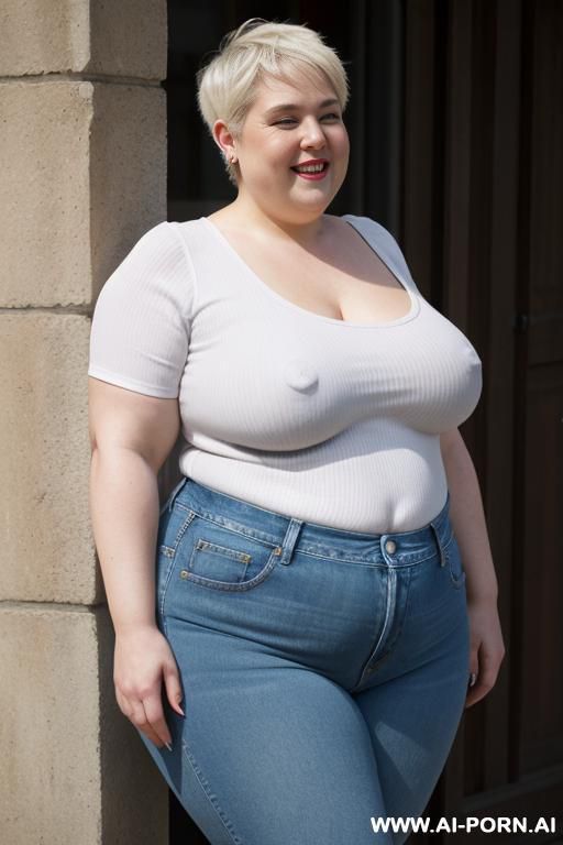 white woman, rotund body, huge, pear shaped, huge legs, huge arms, massive hips, high rise jeans, - #main