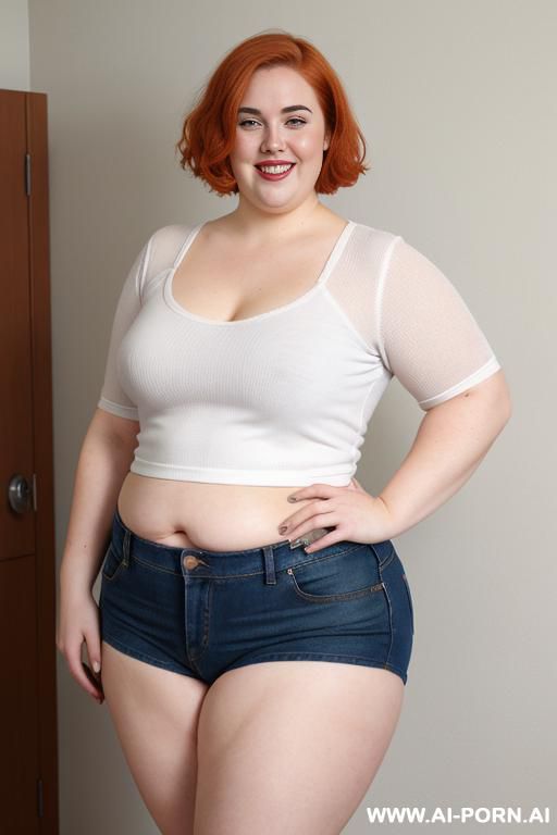 white woman, rotund body, huge, supermodel, pear shaped, lovehandless, tummy, short hair, huge legs, massive hips, high rise garter belt sockings, eye contact, huge arms - #main
