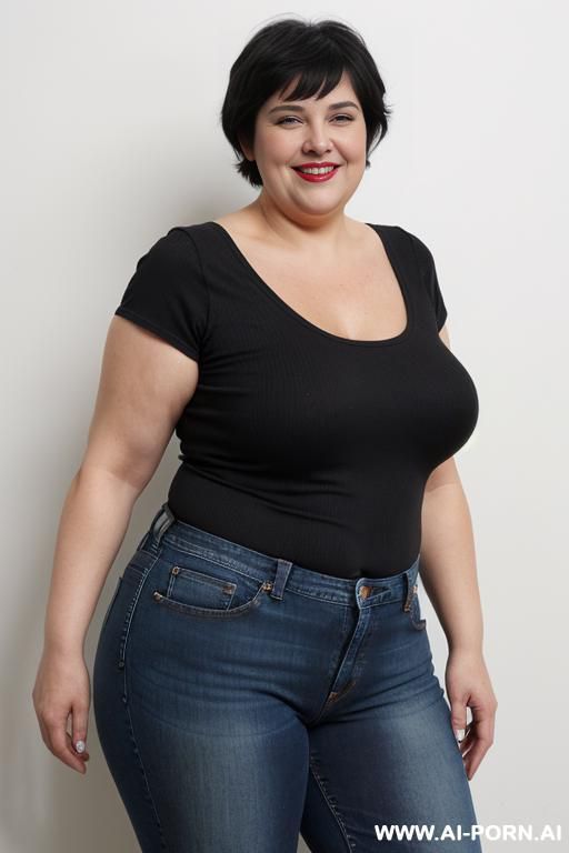 woman, rotund body, huge, supermodel, pear shaped, long hair, huge legs, massive hips, high rise jeans, eye contact - #main