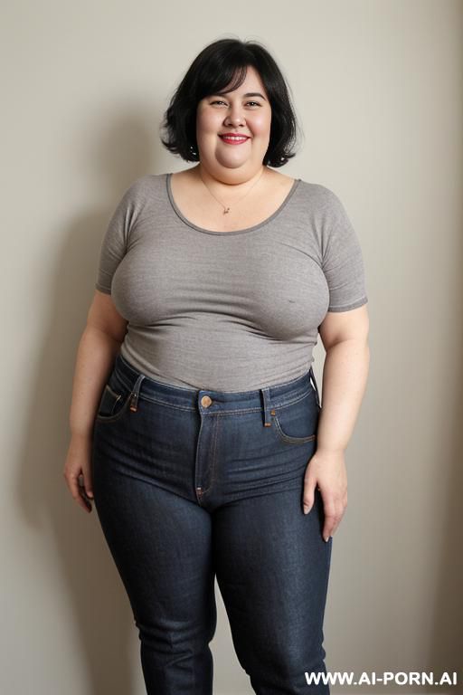 woman, rotund body, huge, supermodel, pear shaped, long hair, huge legs, massive hips, high rise jeans, eye contact - #main
