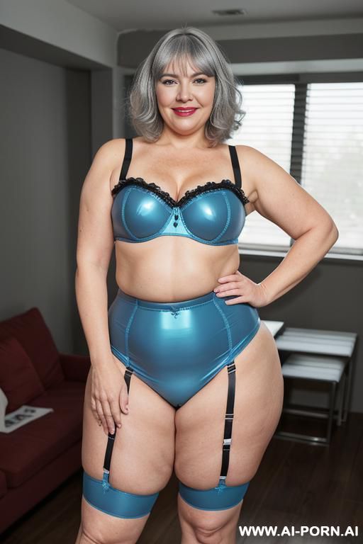 white woman, rotund body, supermodel, pear shaped, lovehandless, obese, tummy, short hair, huge legs, massive hips, high rise panties (garter belt stockings), eye contact, sexy arms - #main