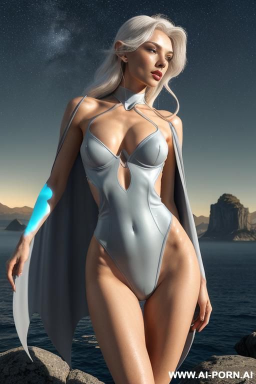 (front view), (looking at the viewer), (detailed face), (detailed body), (detailed hands), (detailed skin), sci-fi water elf, well-toned slender atletic figure, silky long flowing hair, mystical makeup, - #main