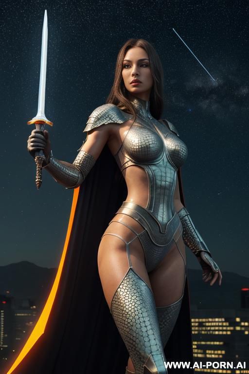 (front view), (looking at the viewer), (standing front), (looking at front), (detailed face), (detailed body), (detailed hands), (detailed skin), sci-fi swordwoman, well-toned slender atletic figure, silky - #main
