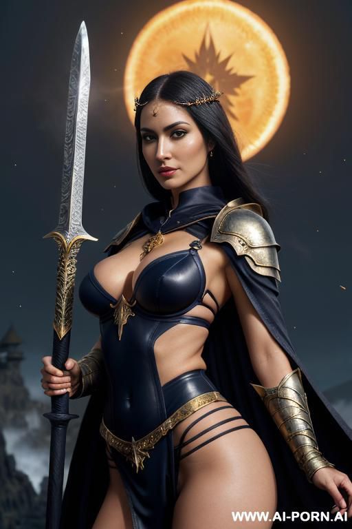 (keep face), (keep body), (front view), (looking at the viewer), (eye contact), (standing at front), (detailed face), (detailed body), (detailed hands), (detailed skin), fantasy swordwoman, middle - #main