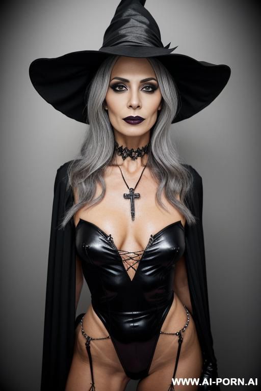 three very old women completely naked wearing black lipstick, black eyeliner, black eyeshw, spiked choker, crucifix necklace and platform stripper sandals posing like a cheap whores - #main