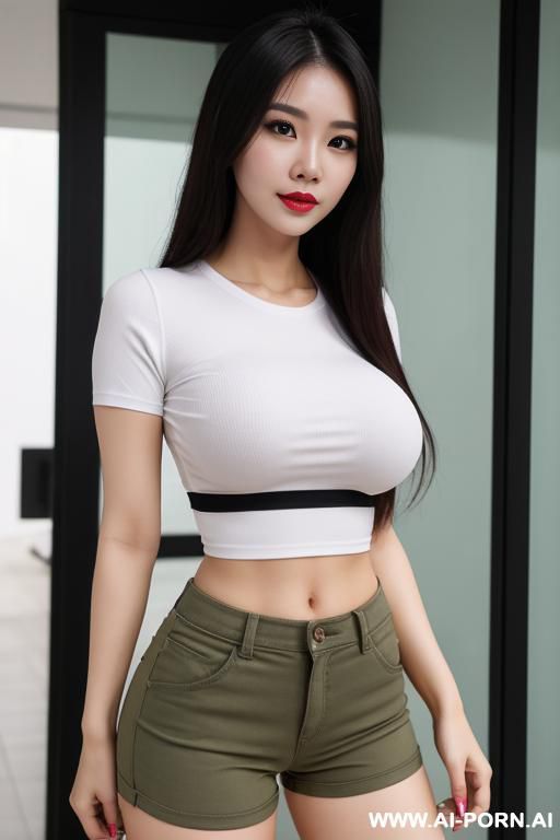 tight casual shirt, elastic shorts, cartoon, pretty gf, flawless headshot, micro-waist, shrunk waist - #main