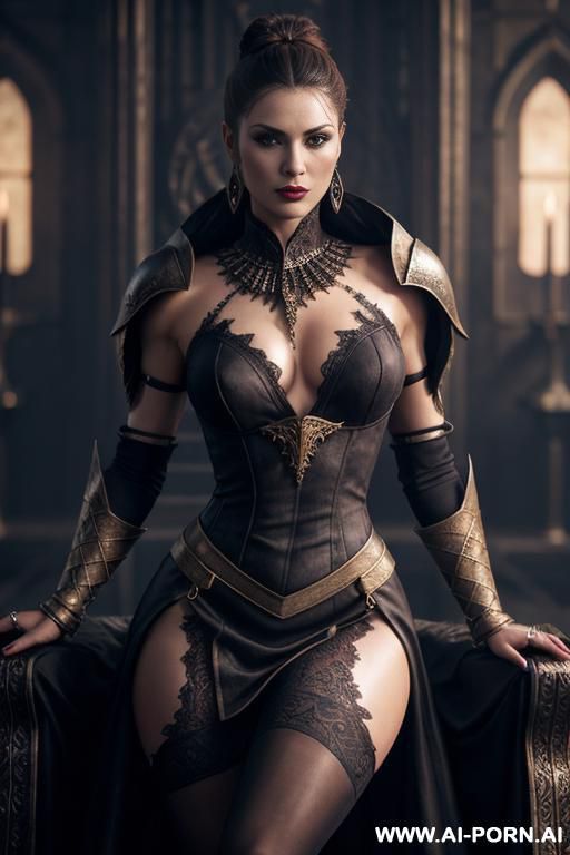 countess vampire (front view) queen of damned, wide hips, muscular thighs, thighs gap (looking at the viewer) (detailed model face) beautiful sexy face, alluring smile, finely detail, highly detailed - #main