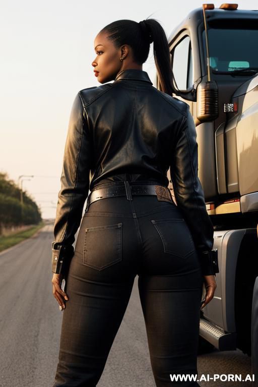 ebony, leather jeans, belt, ass, booty - #main