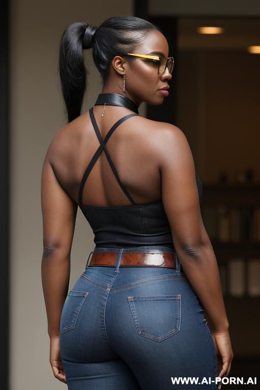 ebony, flared blue jeans, belt, - #main