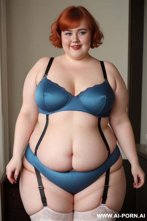white woman, rotund body, huge, supermodel, pear shaped, lovehandless, obese, tummy, short hair, huge legs, massive hips, high rise (garter belt stockings), eye contact, huge arms - #main