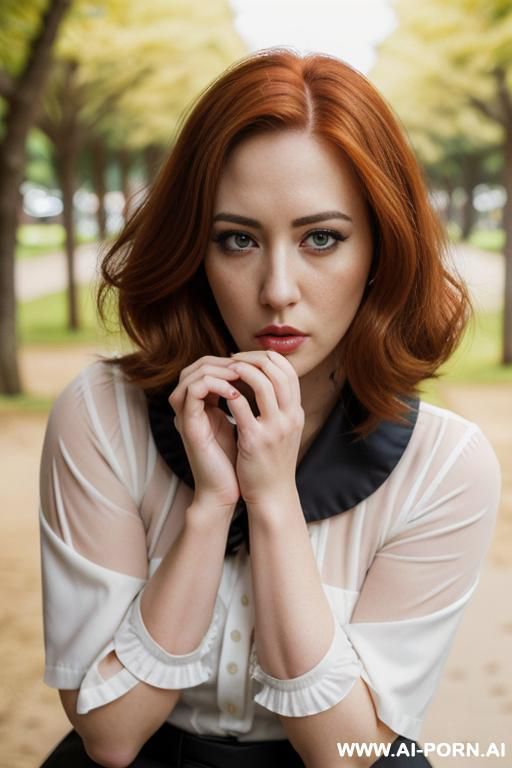 cutie babe face. round-faced. curvy. white blouse over a black dress. short blonde hair. thick lips. - #main